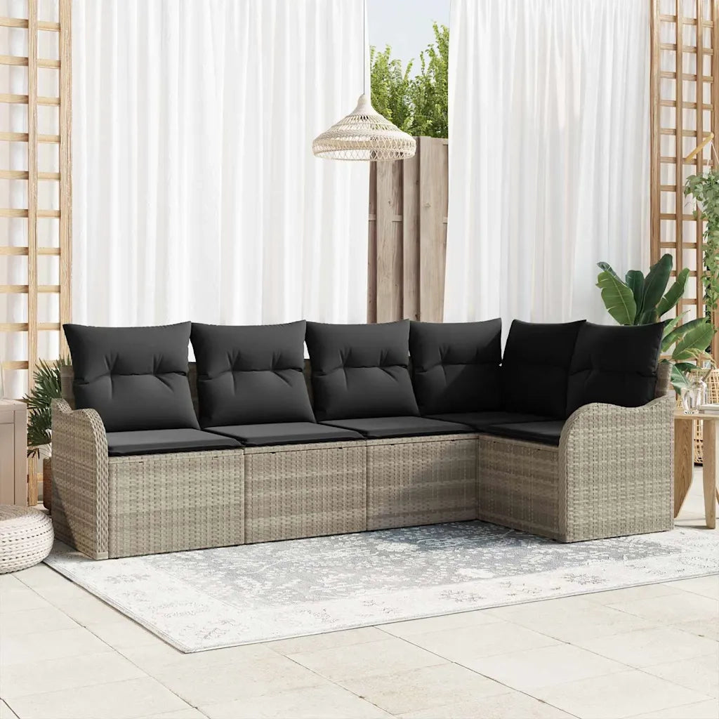 Set Divano da Giardino 5 pcs Grigio chiaro polyrattan