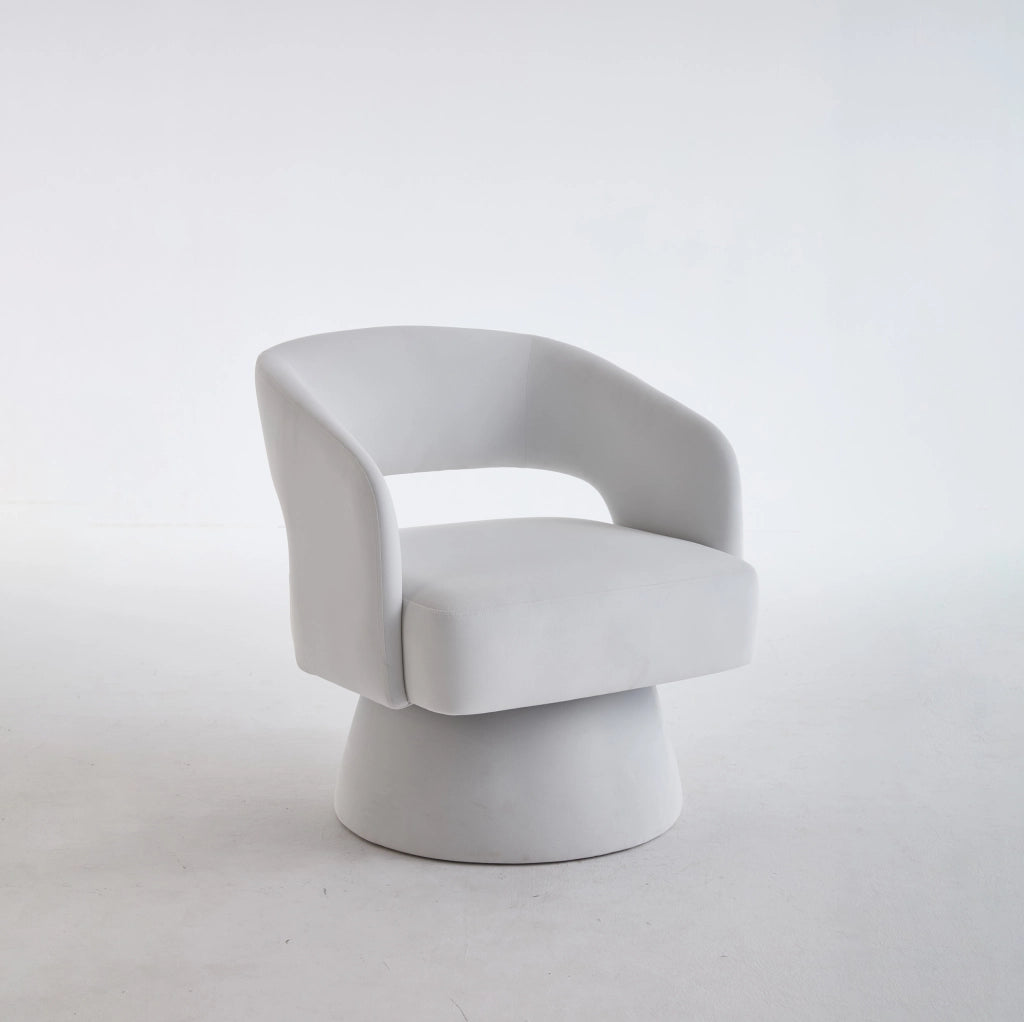 Poltrona girevole moderna in chenille beige con base compatta