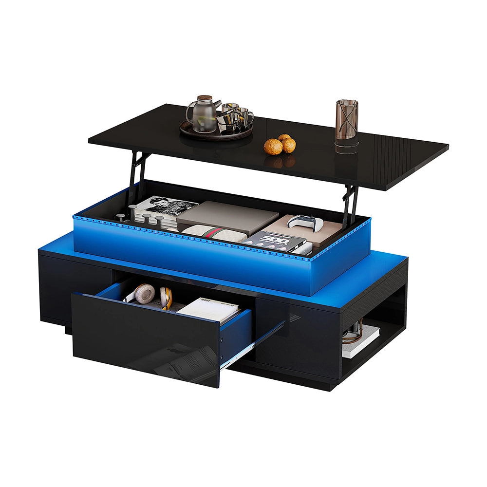 Tavolino-Xylo-96x45x40cm nero regolabile LED con tiroir