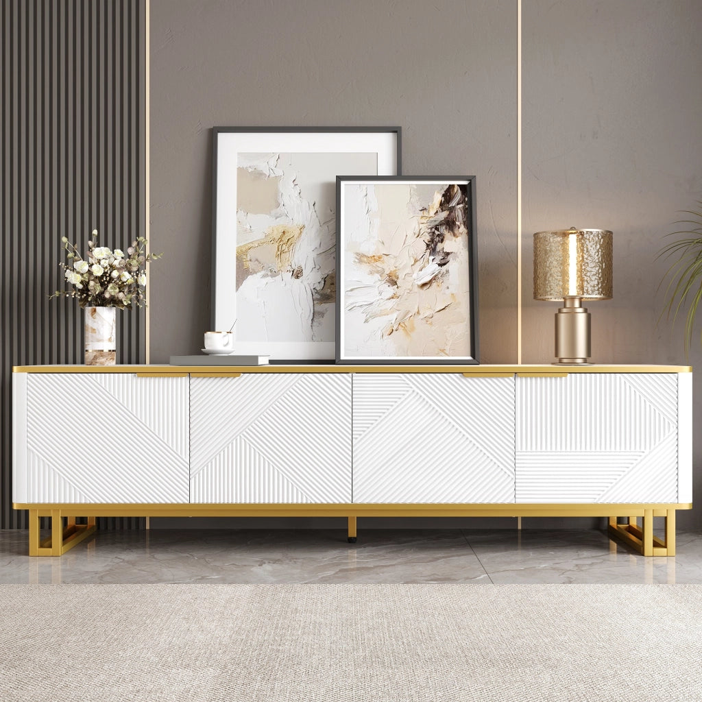 Mobile porta tv 160 cm bianco e oro con quattro ante