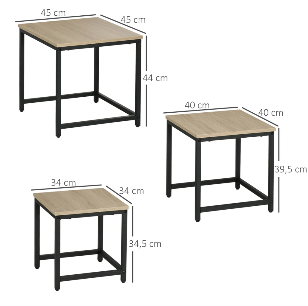 Set di 3 tavolini da caffè impilabili effetto legno