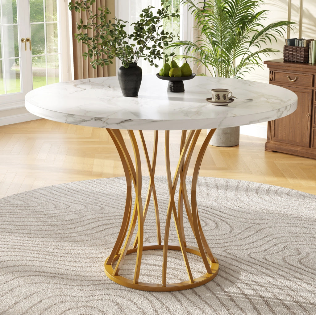 TAVOLO Rotondo 80x80x76 cm MDF e Metallo Colore Oro