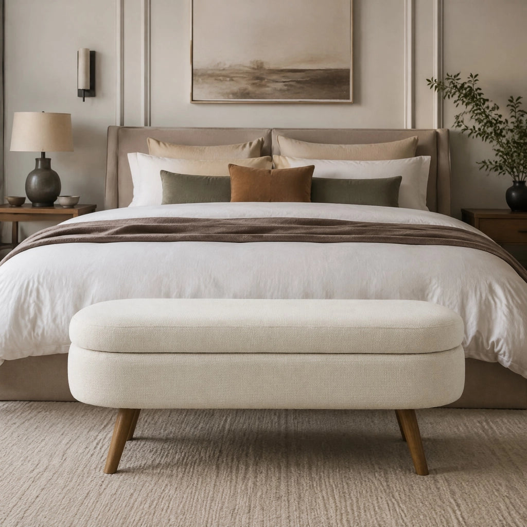 PANCA Contenitore 110 cm in Chenille Beige