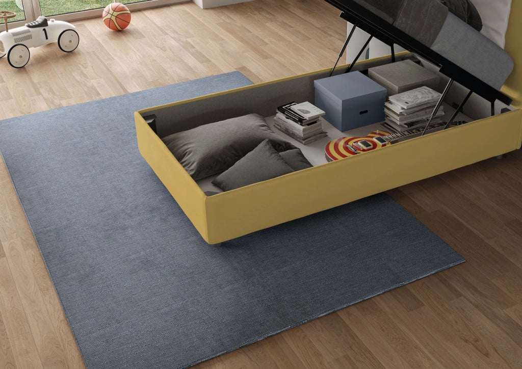 BS COM Letto singolo contenitore imbottito 90x210 microfibra ocra