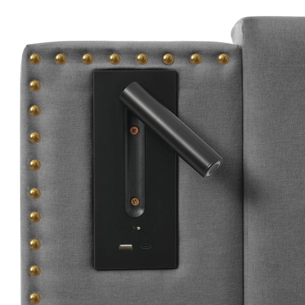 Letto imbottito 140x200 con contenitore; grigio