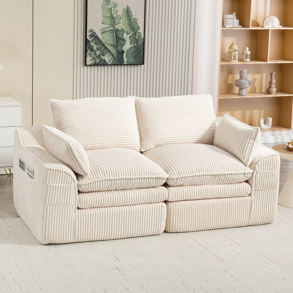 Divano 2 Posti in Tessuto a Coste con Cuscini ¨C MINIMAL ¨C Beige