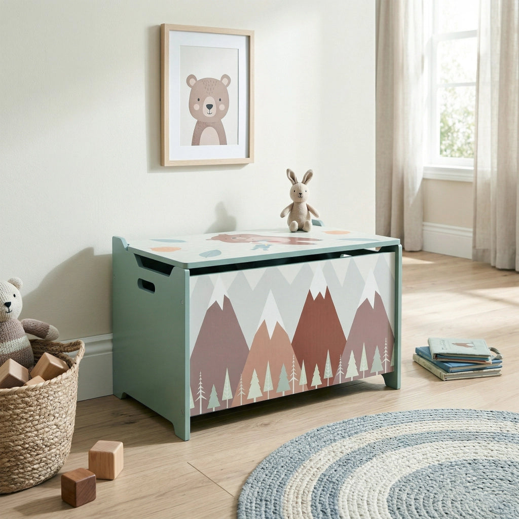 Contenitore Portagiochi con Coperchio ¨C Minimal ¨C Verde MDF 60x37x39