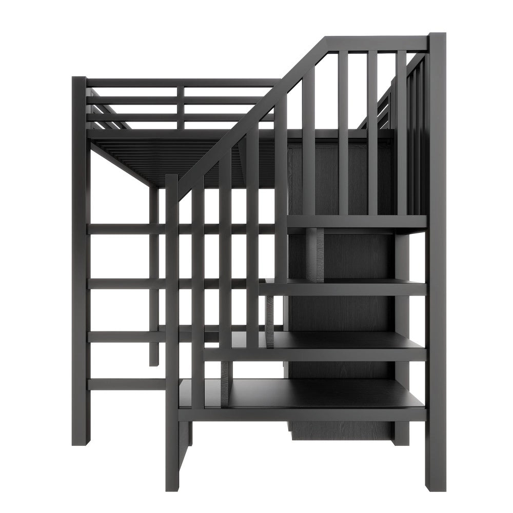 Letto a Soppalco con Scrivania, Libreria e Armadio ¨C MINIMAL ¨C Metallo Nero 140x200