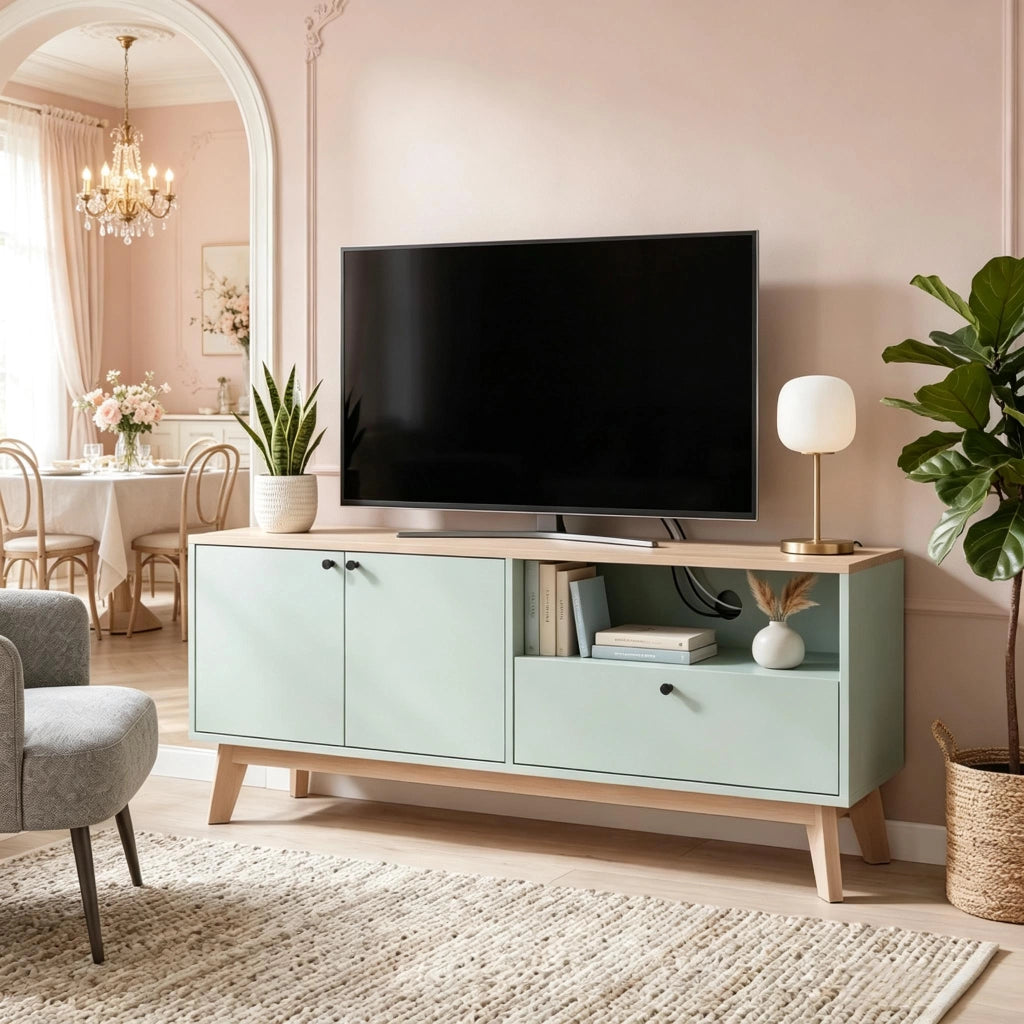 Mobile porta TV 120 cm verde chiaro e rovere