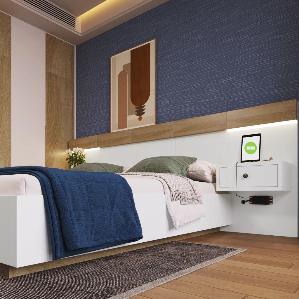 Letto matrimoniale 180x200 cm con comodini LED
