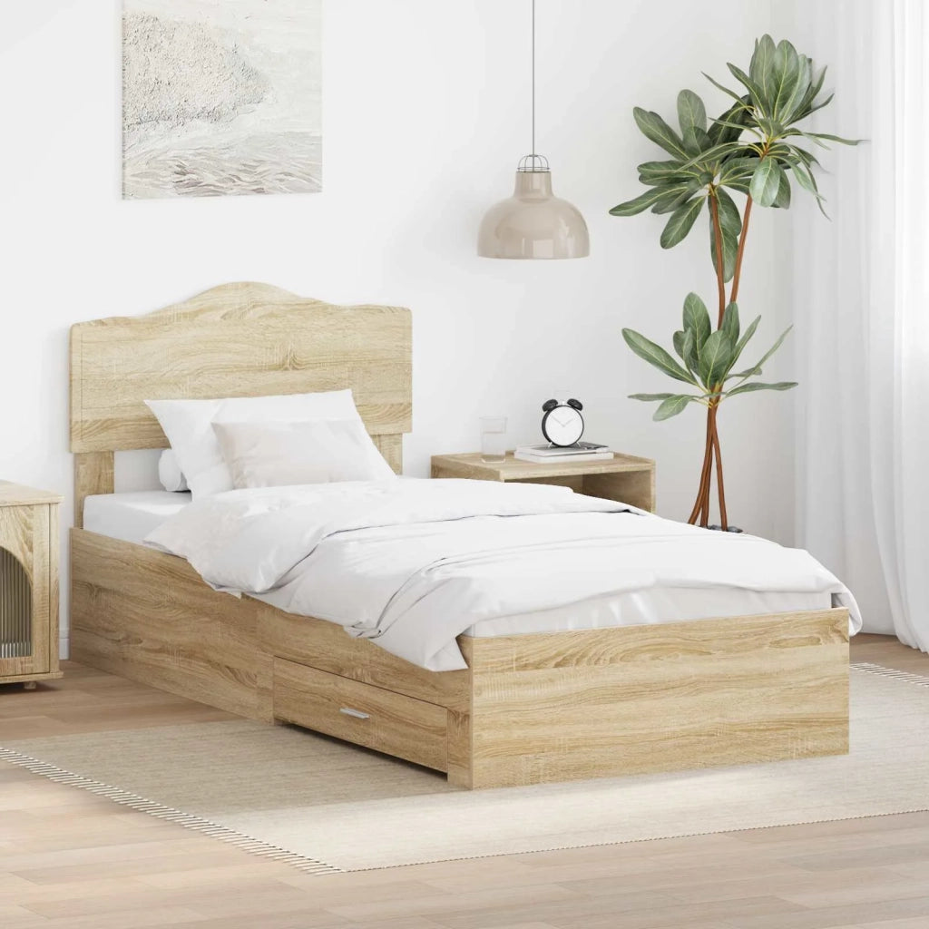 Letto singolo | Letto per adulti | Struttura del letto Rovere Sonoma 90 x 200 cm Legno multistrato