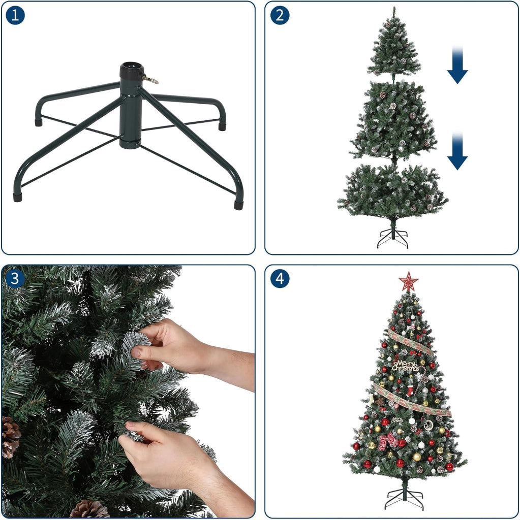 Albero di Natale Grande 270cm con LED Bianco Caldo Pigne Mix PE PVC e Base in Metallo