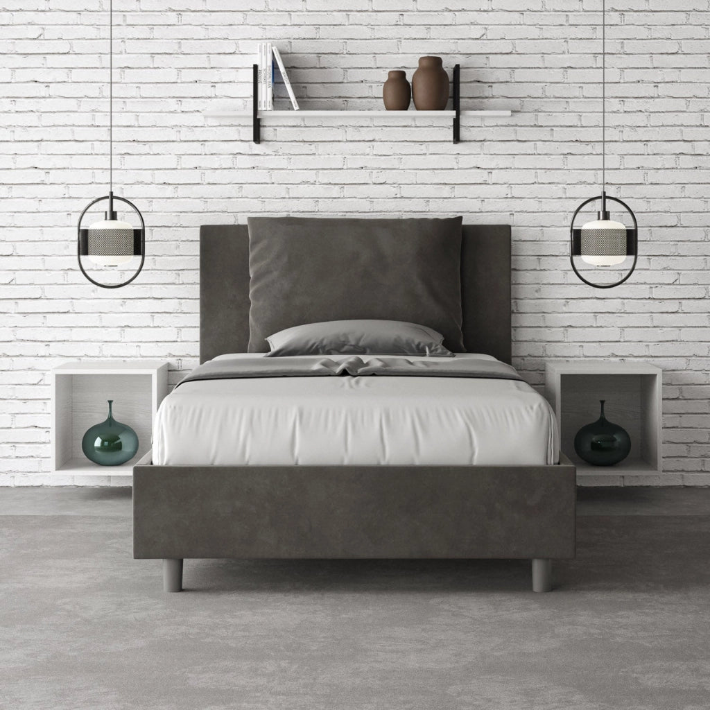 Letto 1 Piazza e Mezzo 130x200 cm con Rete e Contenitore Antea Grigio