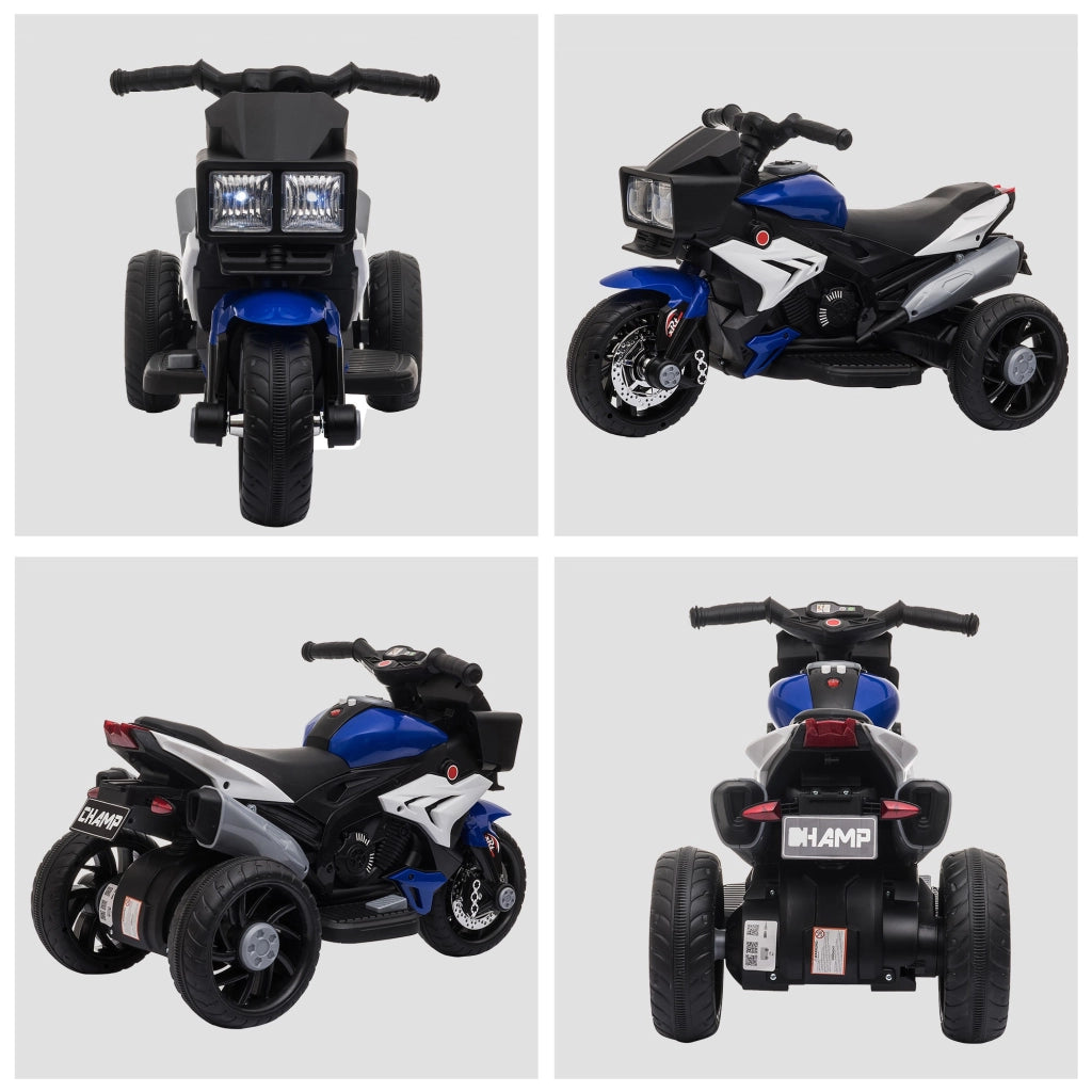 Moto Elettrica per Bambini 6V 3 Ruote Nera e Blu