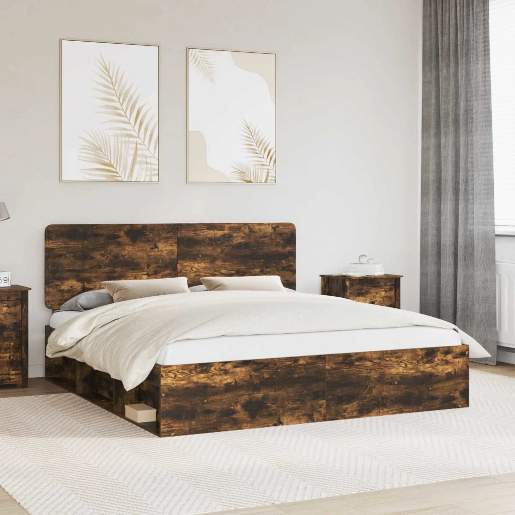 Letto matrimoniale | Letto per adulti | Struttura del letto Rovere fum¨¦ 180 x 200 cm Pino massello