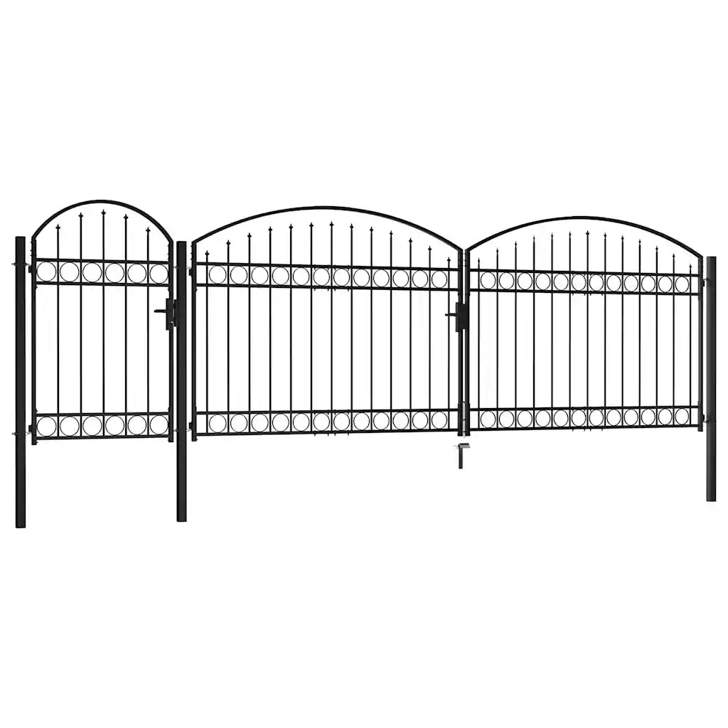 Cancello per recinzione da giardino ASSEN con parte superiore ad arco in acciaio 1,5x5 m Nero 144372