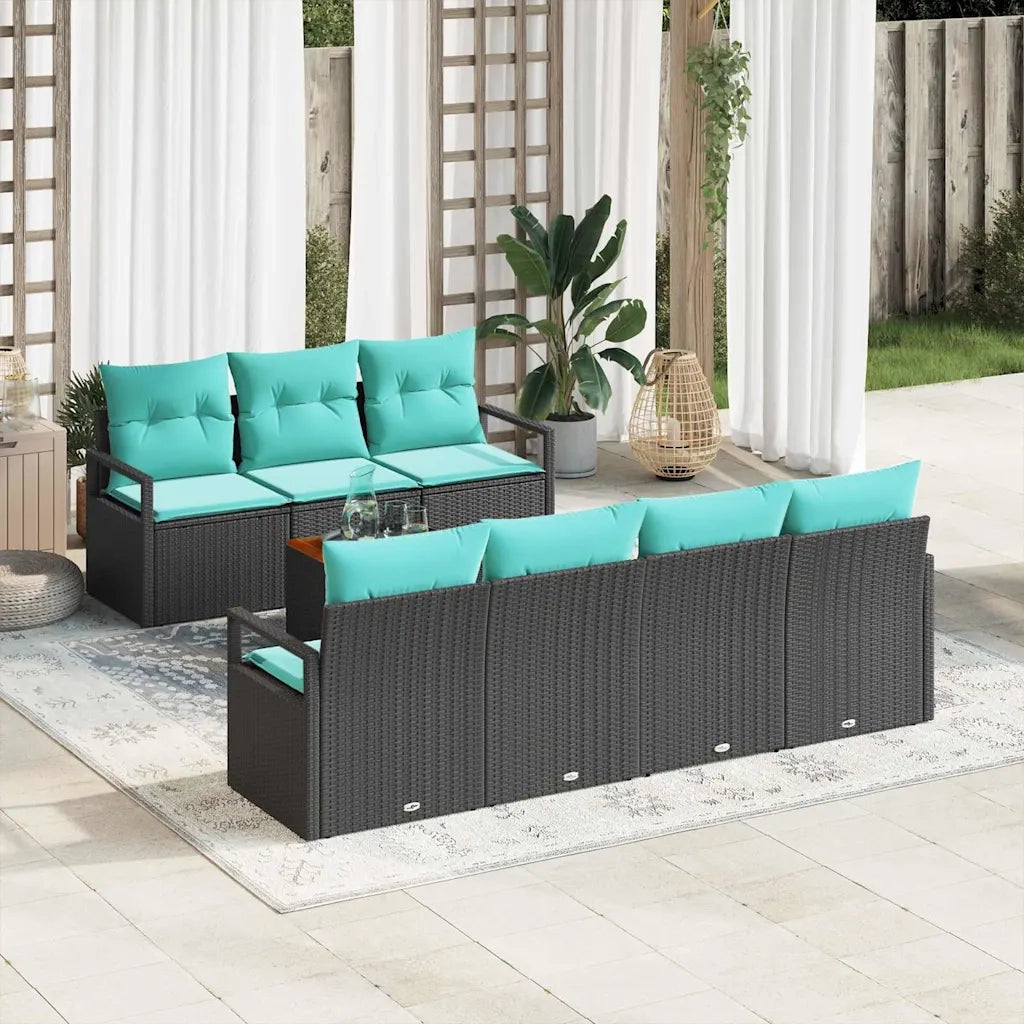 Set Divano da Giardino con cuscino 8 pcs Nero polyrattan 3347669