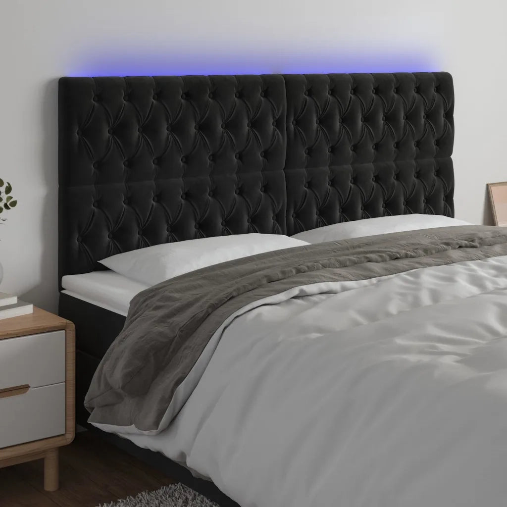 Testiera | Testata a LED Nera 180x7x118/128 cm in Velluto