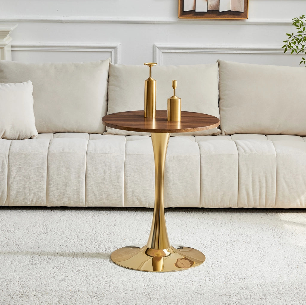 TAVOLO rotondo Mid-Century 72 cm MDF noce e metallo oro