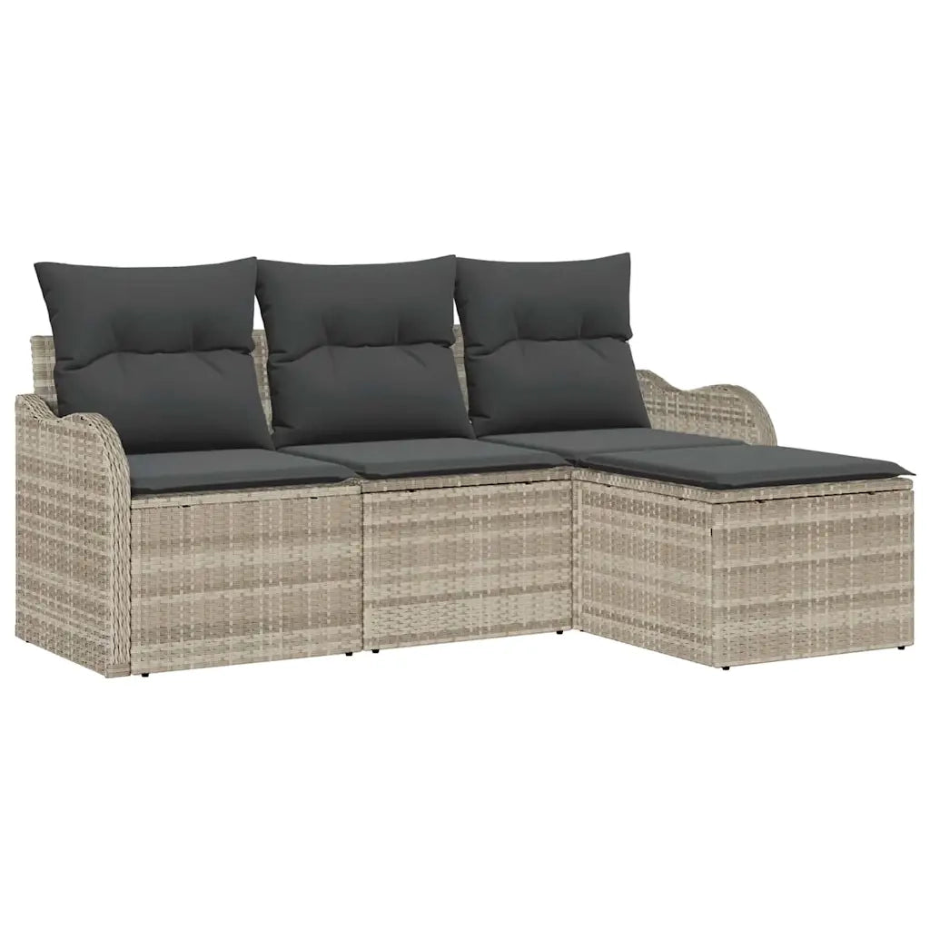Set Divano da Giardino 4 pcs Grigio chiaro polyrattan