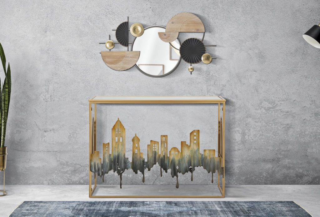 Console City 110x38,5x81 cm in Ferro e MDF e Vetro Multicolor