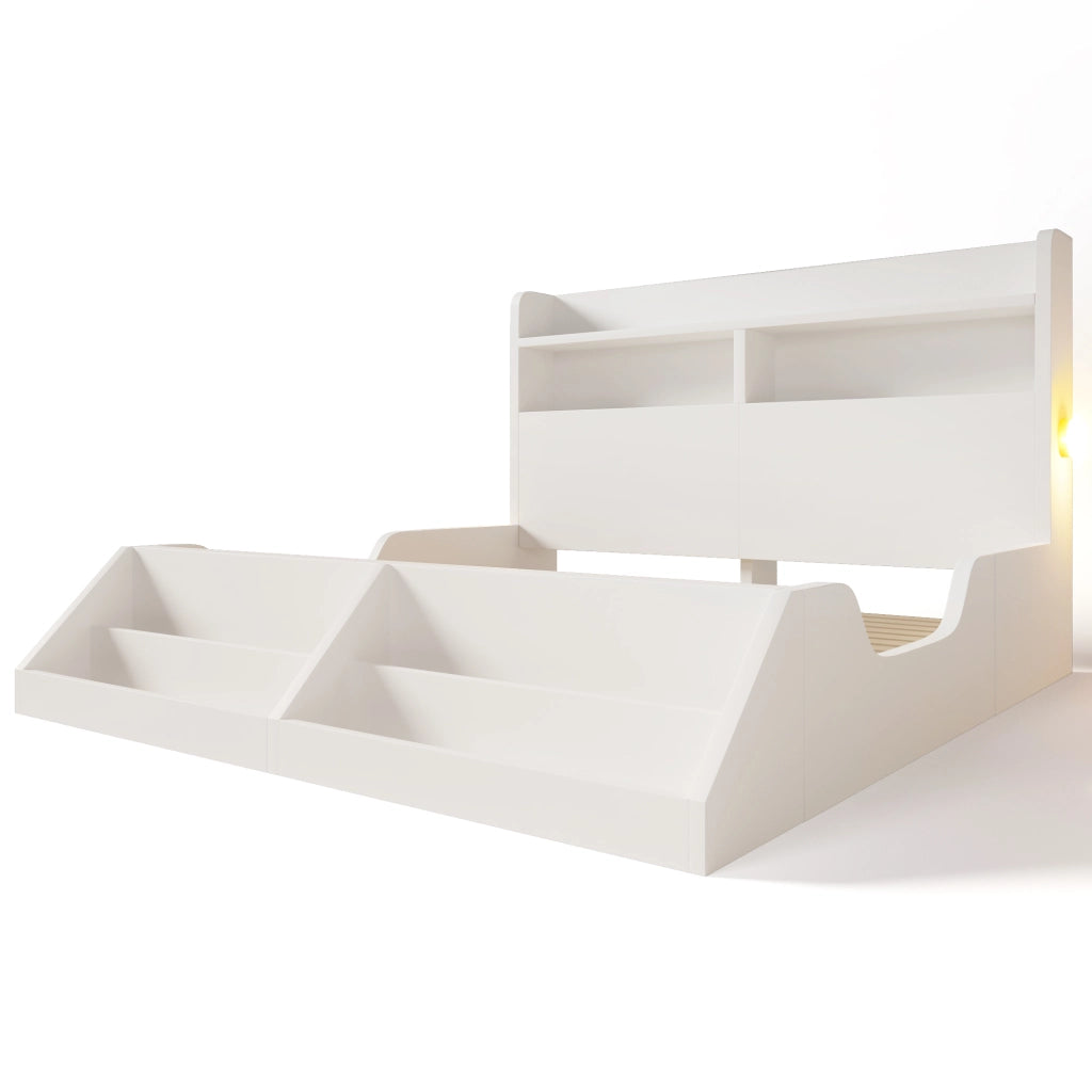 Letto alla francese 140x200 cm bianco con libreria removibile
