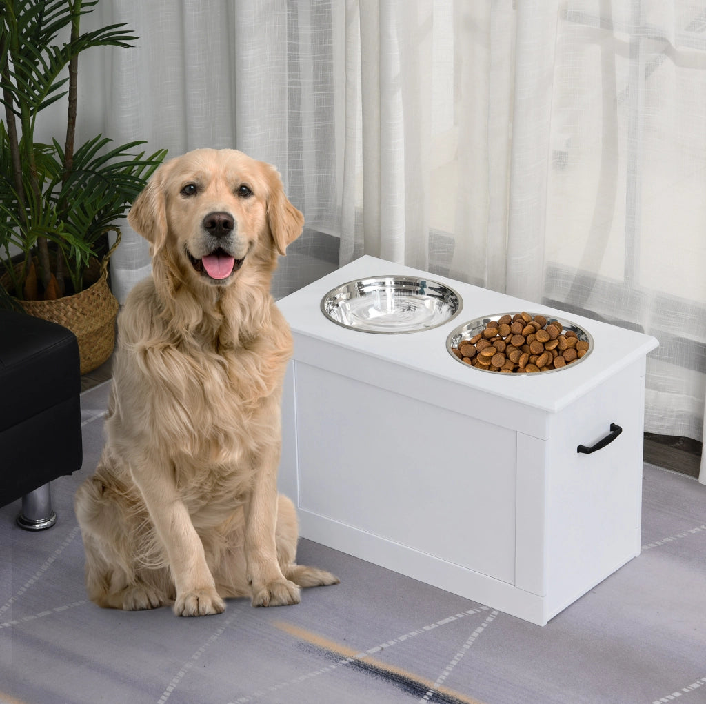 Mangiatoia rialzata per cani con 2 ciotole e vano contenitore