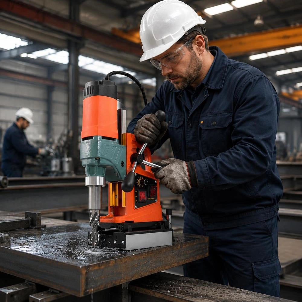Magnetic Drill 1400 W, 50 Mm Drilling Diameter, Reversible Direction, Magnetic Drill With 6 Core Drills For Metal Surfaces, Electric Core Drill For Industrial And DIY Use, Orange