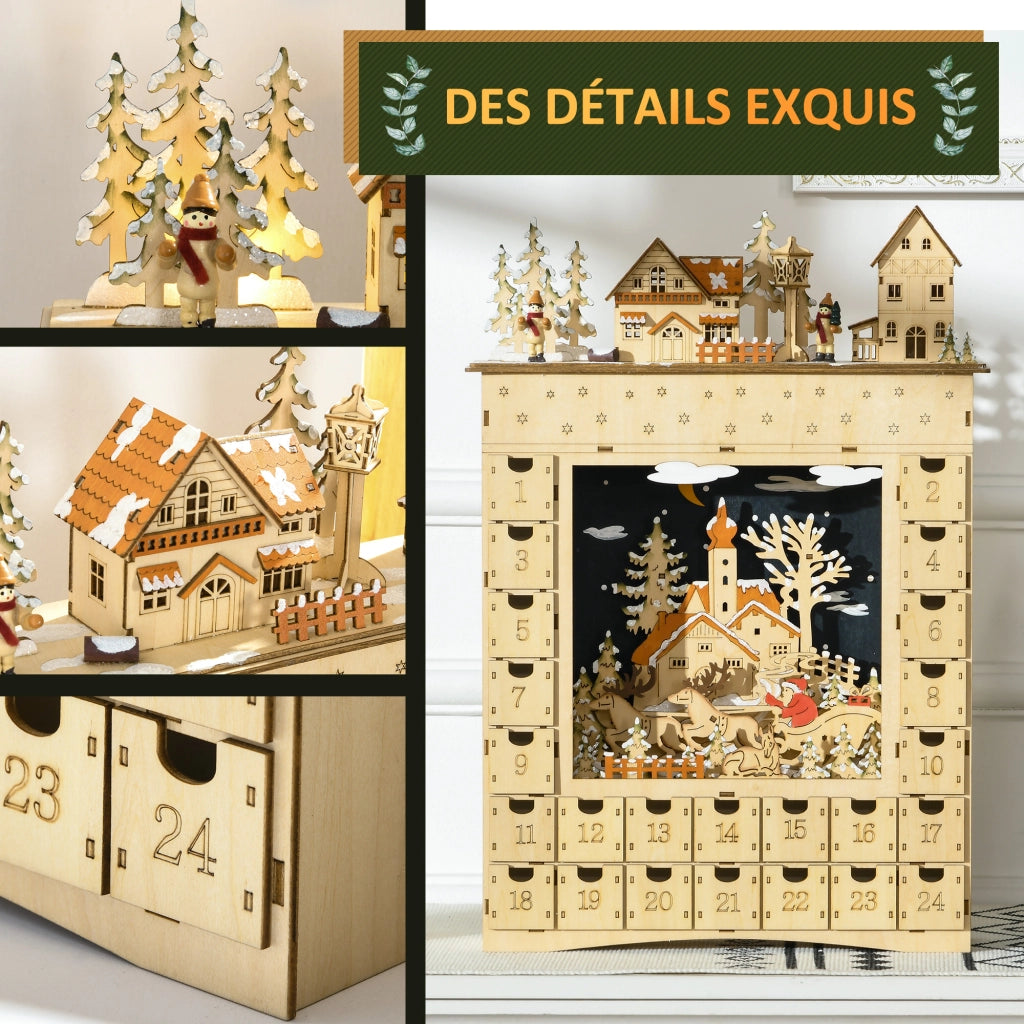 Villaggio di Natale LED Calendario dell'Avvento con 24 Cassetti ¨C Zephmum ¨C Beige 60x40x138 cm
