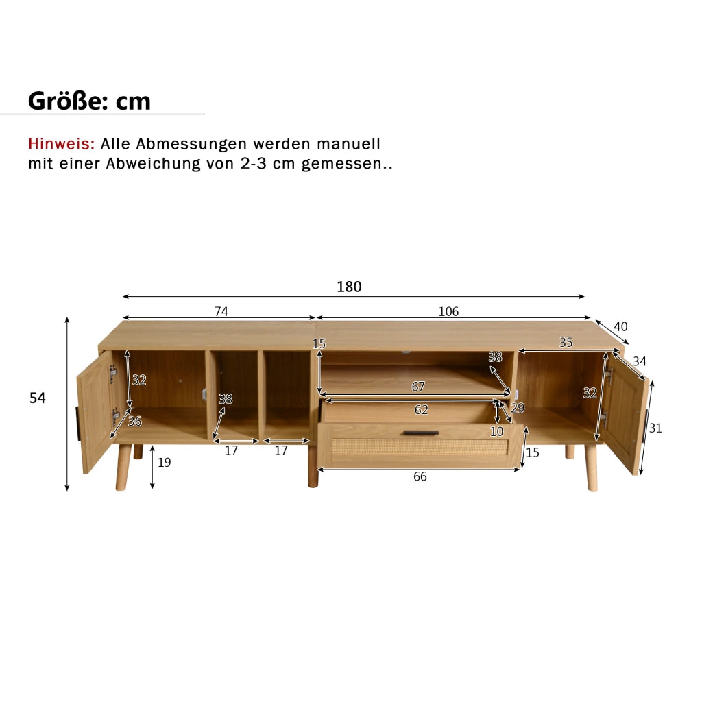 Mobile porta TV in pannello truciolare con 2 ante 1 cassetto e gestione cavi, finitura rovere 180 cm