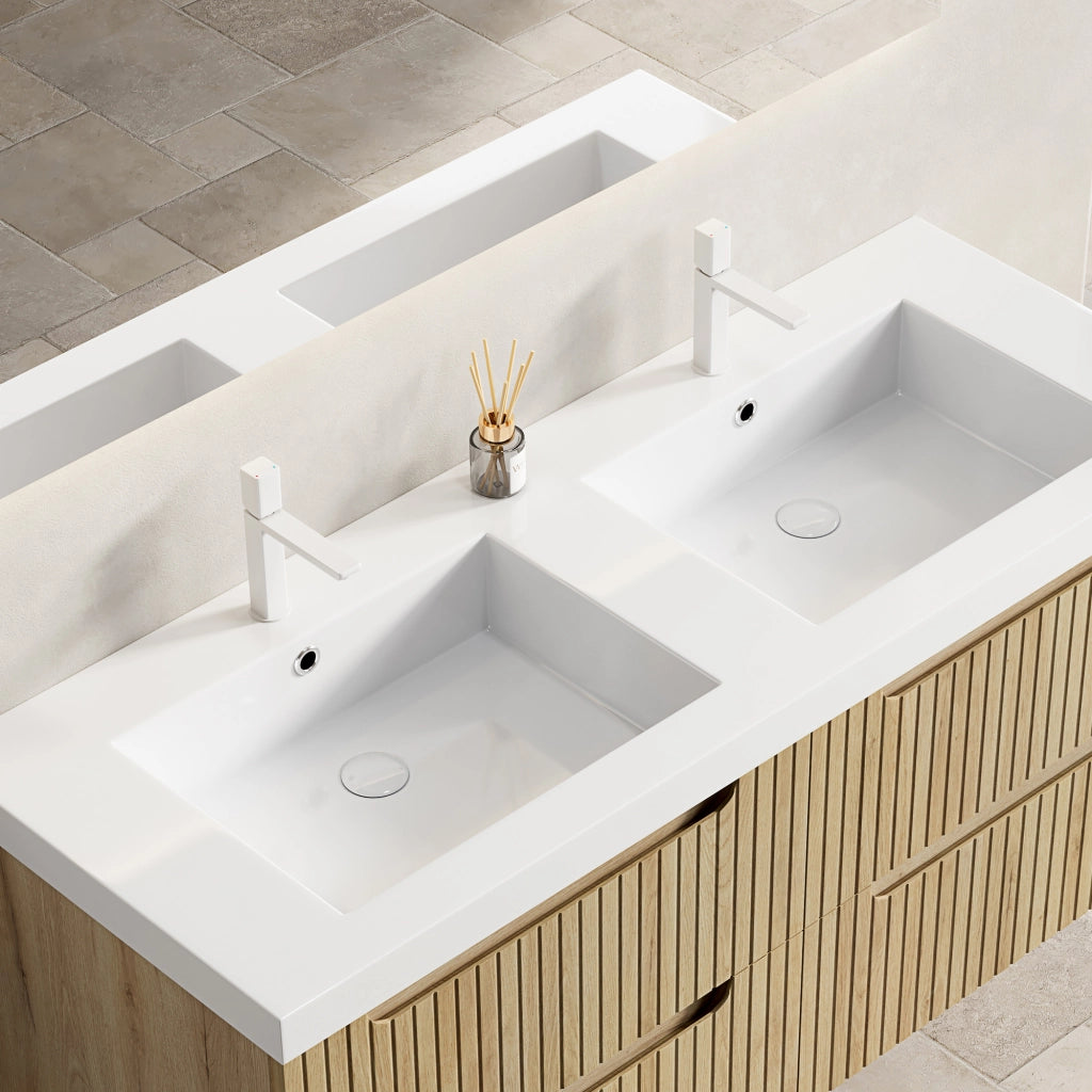 Lavabo doppio GREA 120 cm bianco, senza mobile sottolavabo, senza rubinetto e scarico