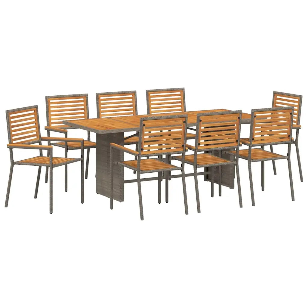 Set da Pranzo per Giardino 9 pcs Grigio e Marrone polyrattan