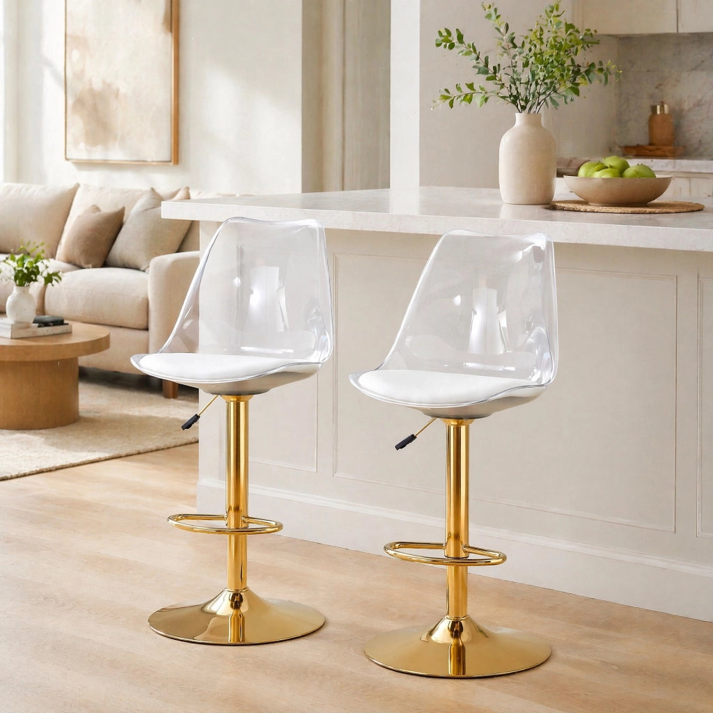 SGABELLI BAR Set da 2 trasparenti con seduta in PU e gambe oro