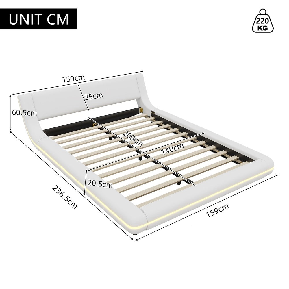 Letto Basso con LED ¨C MINIMAL ¨C PU Bianco 140x200