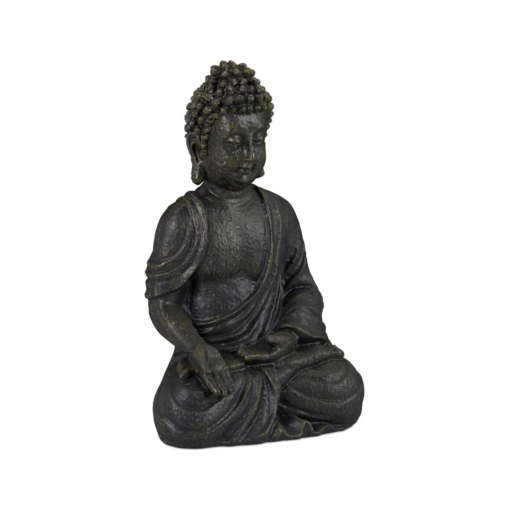 Statua di Budda seduto meditazione 30 x 18 x 11 cm atmosfera zen per salotto giardino in poliresina grigio 13_0006084