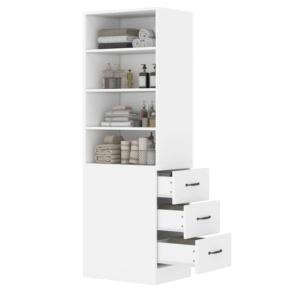 Libreria stretta 180 cm con 3 cassetti laterali e ripiani regolabili bianca