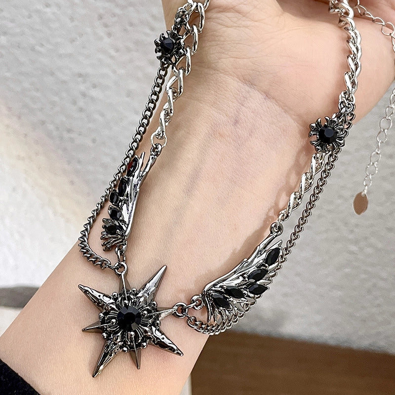 Collana Y2K Black Wings Starlight, stile punk, subcultura, collana da ragazza sexy, gotica dark, catena per clavicola