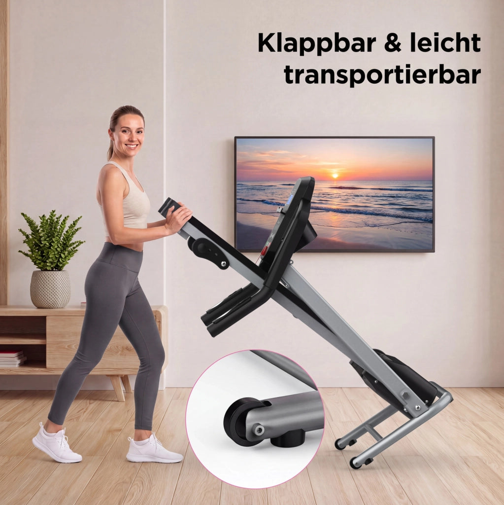 Tapis roulant pieghevole ULEVR con 3 programmi, display LED e superficie di corsa 100x39 cm, nero e grigio