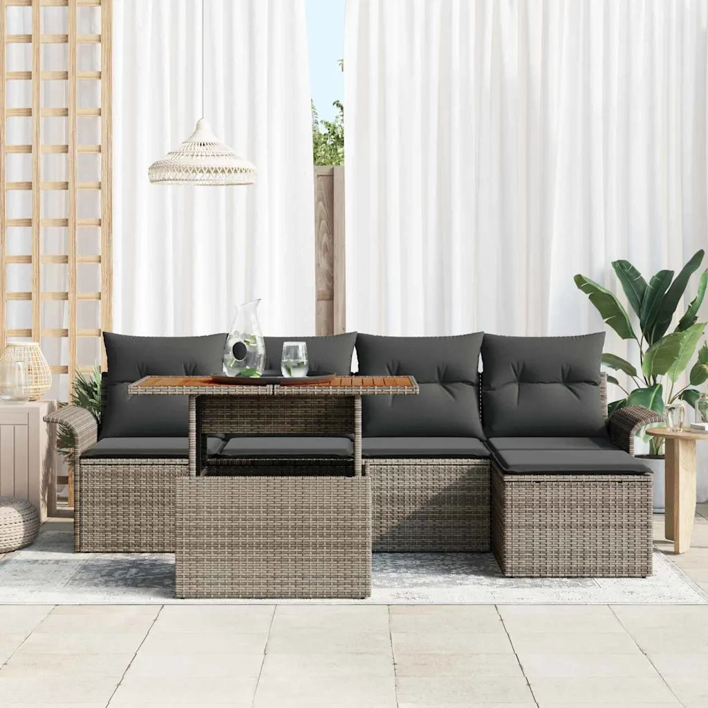 Set Divano da Giardino 6 pcs Grigio Poly Rattan