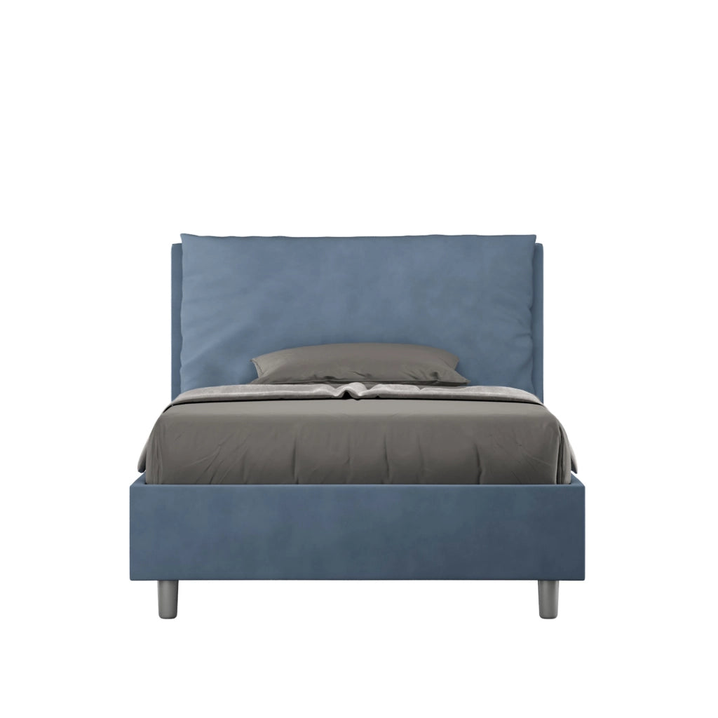 BS COM Letto una piazza e mezza senza rete imbottito 110x200 microfibra blu