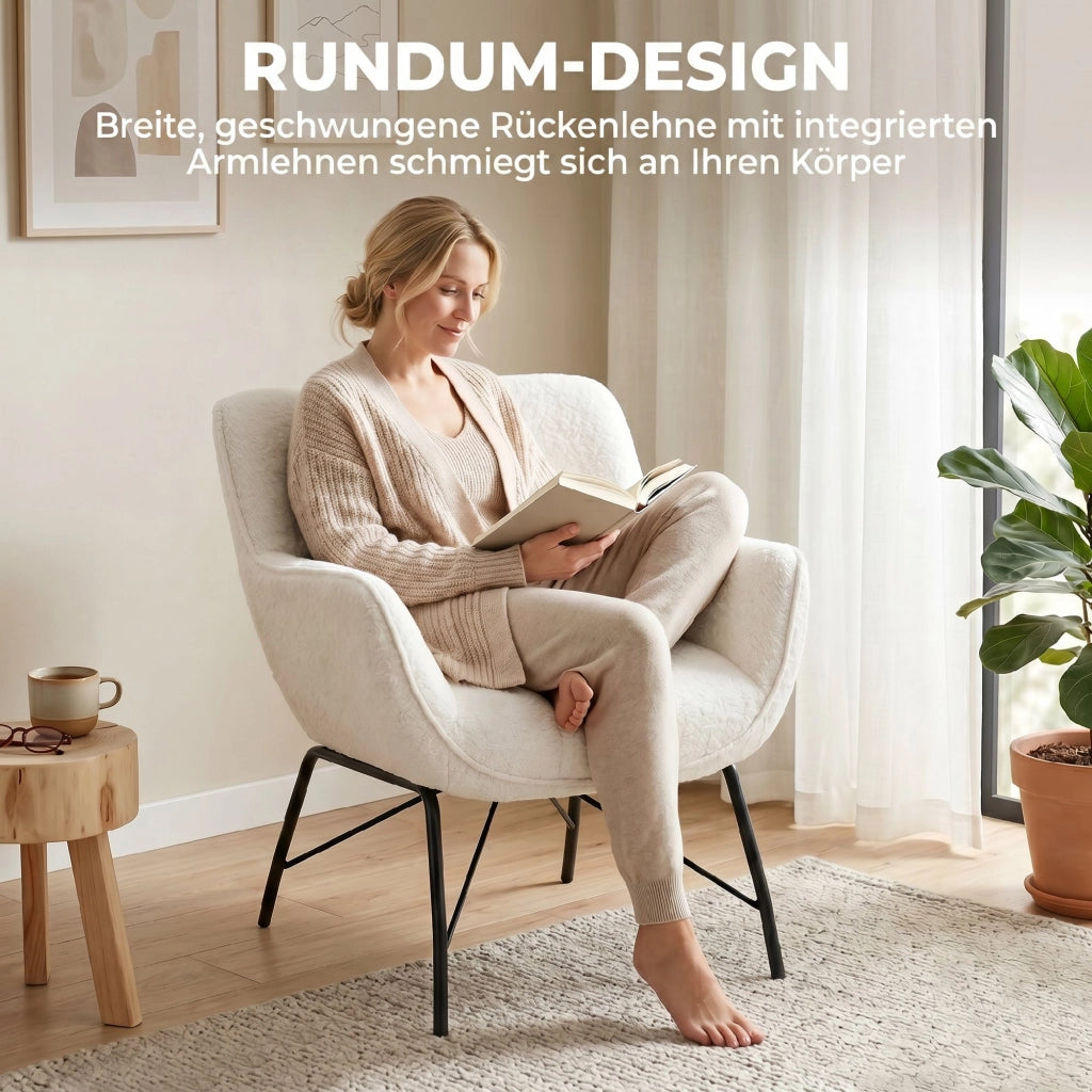 Poltrona Moderna ¨C Minimal ¨C Cremewei? Tessuto Sherpa