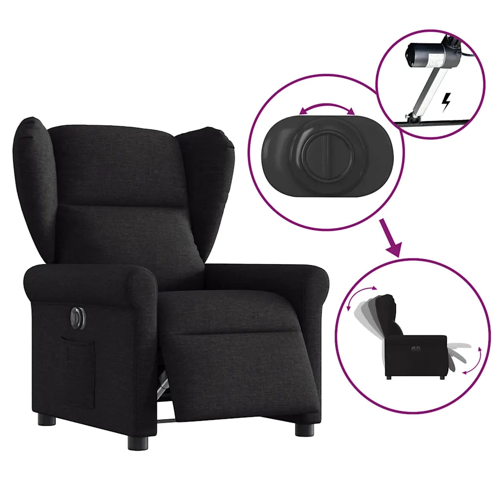 Poltrona | Sedia Relax Elettrica Reclinabile Nera in Tessuto
