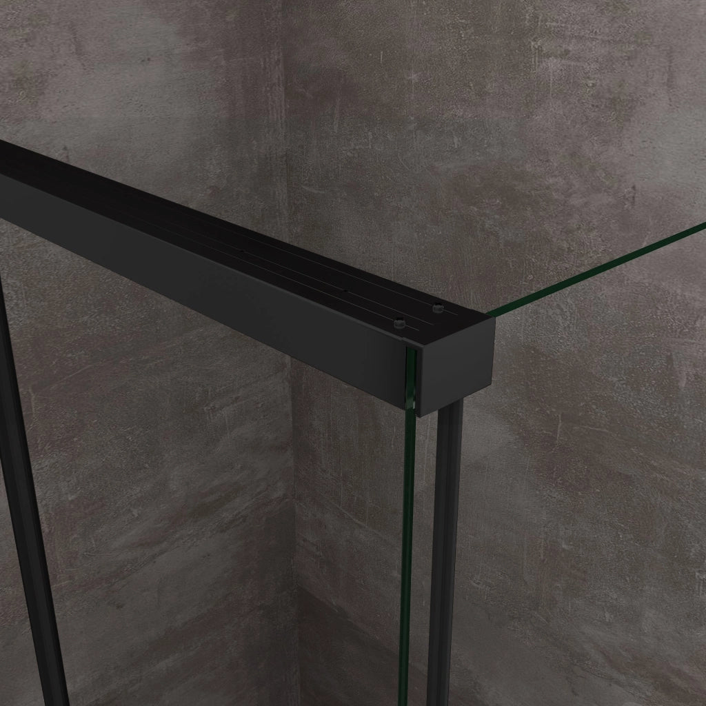 Box Doccia Ad Angolo Con Parete Fissa Laterale e Porta Frontale Con Chiusura Soft Close Ammortizzata H 200 8 MM Telaio Nero Opaco Cm 75 (73-75) x 170 (167-170)