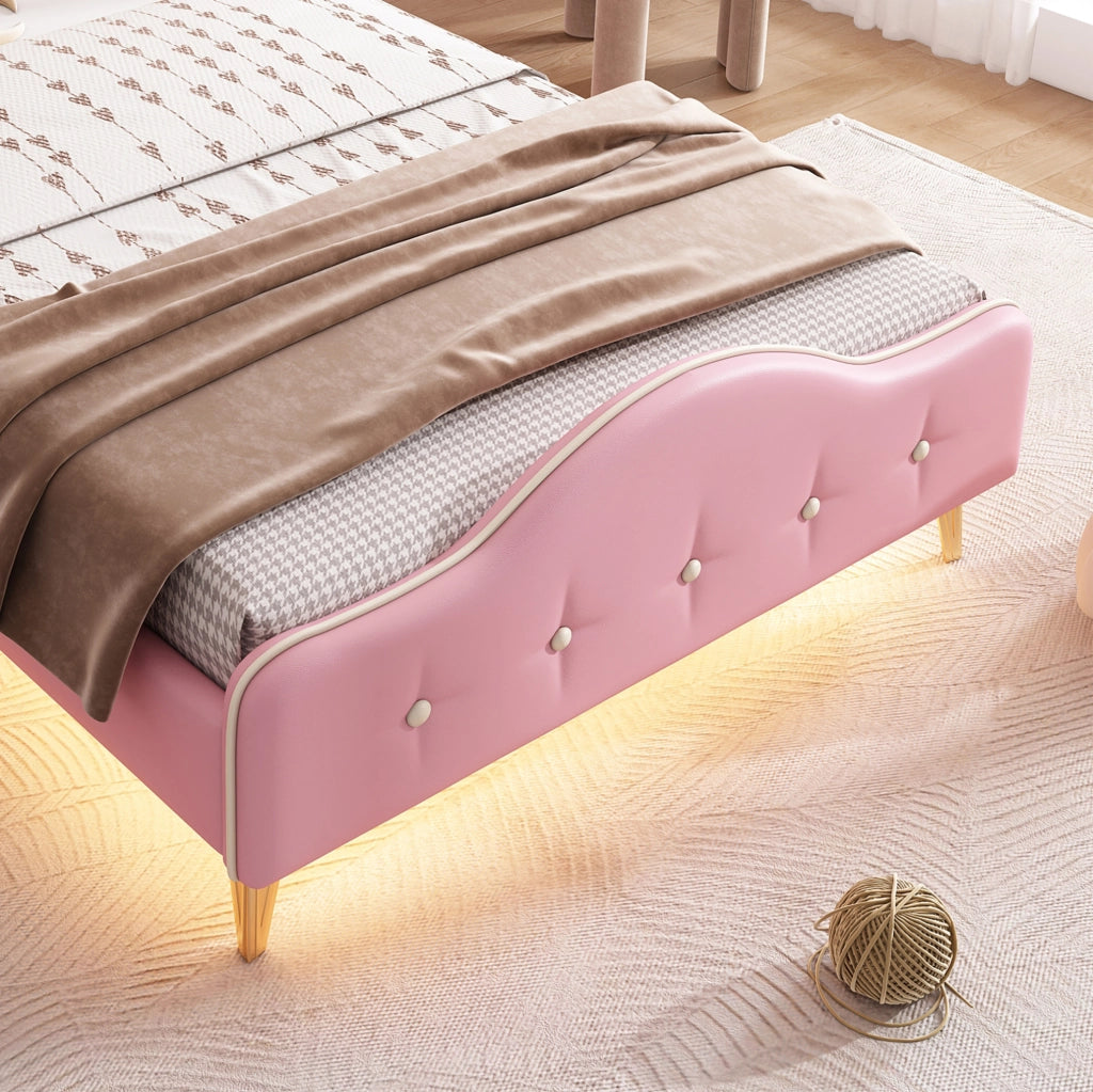 Letto singolo imbottito con LED e testiera a corona 90x200 cm