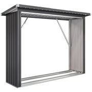 Capanno Portalegna Legnaia da Esterno 213x66.5x150 cm Base Rialzata e Tetto Inclinato in Acciaio Grigio Scuro