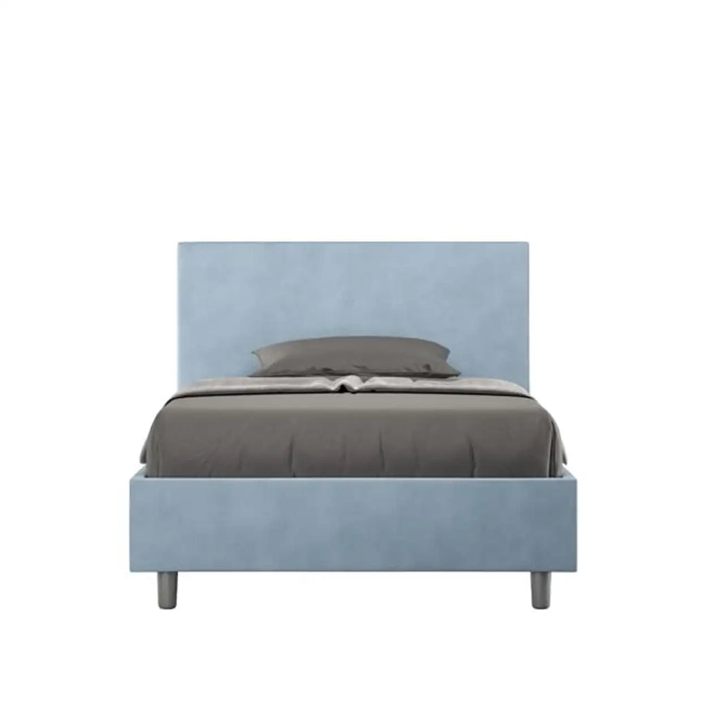 Letto una piazza e mezza senza rete imbottito 120x210 microfibra azzurro Adele