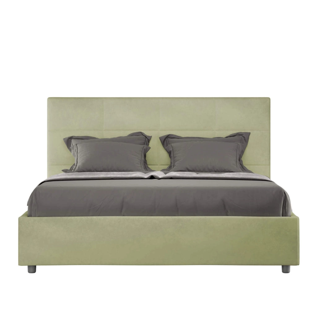 Letto una piazza e mezza con rete imbottito 130x190 microfibra tè verde Mika