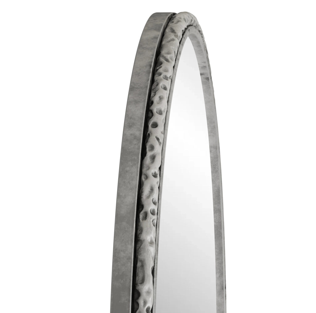 Specchio da parete ad arco in vetro temperato e ferro; argento
