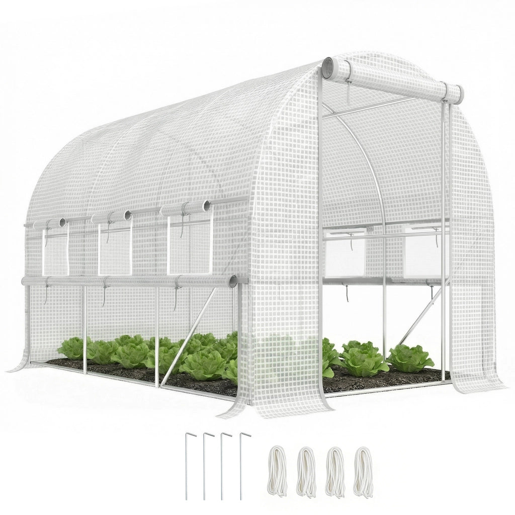 Serra da giardino con 6 finestre apribili e porta con cerniera ¨C Xylo ¨C Telaio in acciaio 295x200x200cm bianco