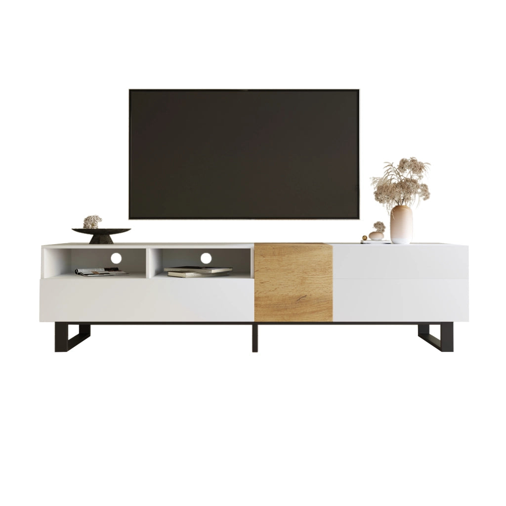 Mobile TV ¨C MINIMAL ¨C Bianco e Legno, 180x50x38 cm